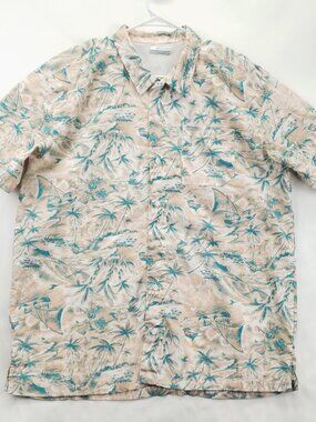Columbia PFG Omni-Shade Shirt Mens XL Teal Peach Hawaiian Classic Button-Up